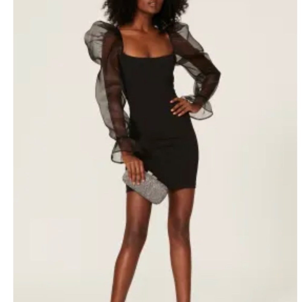 Nookie Eleganza Black Sheer Sleeve Mini Dress